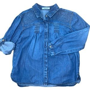 Mayoral Long Sleeve Embroidered Denim Button Down Size 7